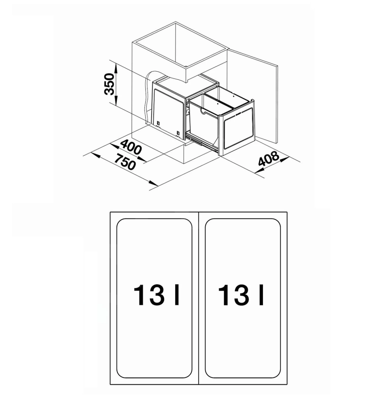 Blanco Botton Pro - Afvalsorteersysteem, Met Scheidingswand, Inhoud 26 L 517468 2 Blanco Botton Pro - Afvalsorteersysteem, Met Scheidingswand, Inhoud 26 L 517468 - Afbeelding 2