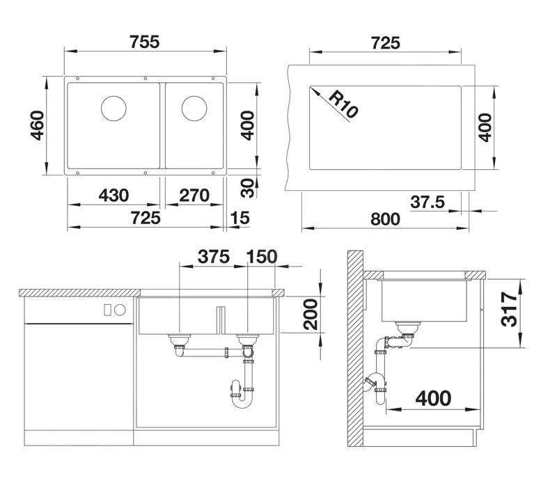Blanco Subline 430/270 - Silgranit Spoelbak, 755x460 Mm, Spoelbak Links, InFino, Zacht Wit 527167 2 Blanco Subline 430/270 - Silgranit Spoelbak, 755x460 Mm, Spoelbak Links, InFino, Zacht Wit 527167 - Afbeelding 2