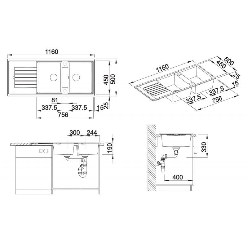 Blanco Zia 8 - Silgranit Spoelbak, 1160x500 Mm, Aluminium 515596 2 Blanco Zia 8 - Silgranit Spoelbak, 1160x500 Mm, Aluminium 515596 - Afbeelding 2